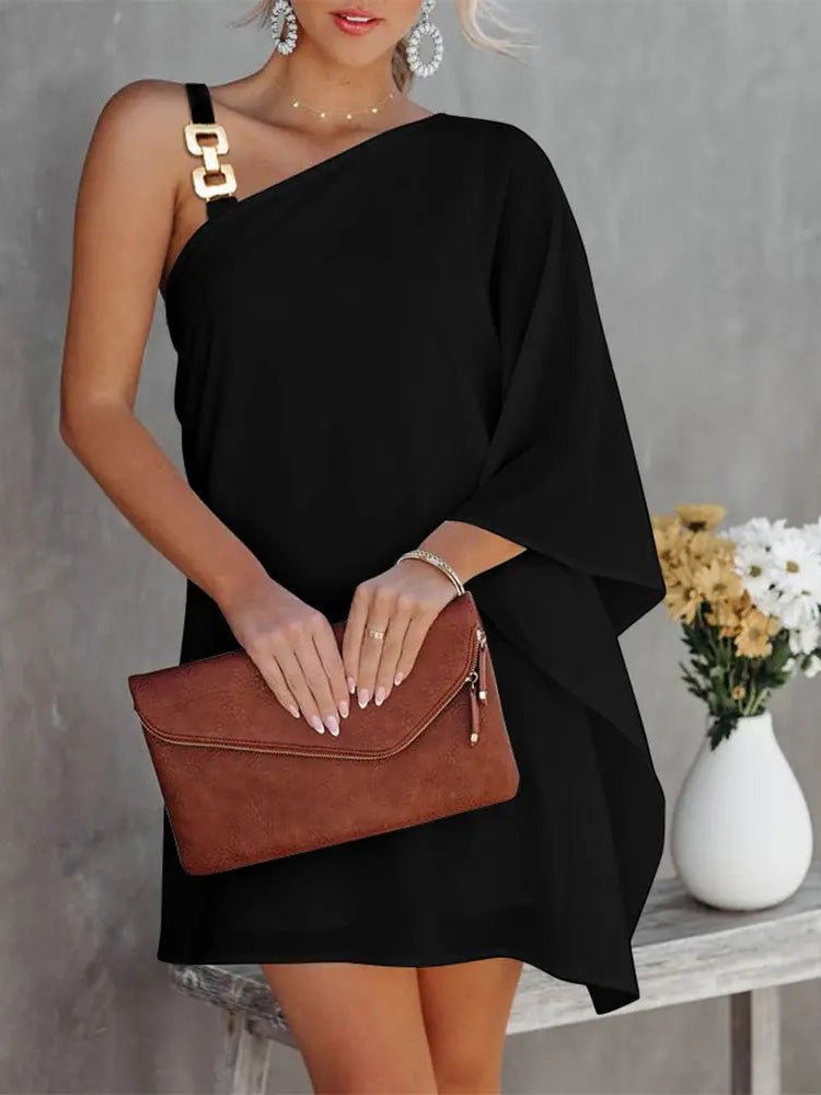 Damenkleider Solid Metallträger Off-Shoulder Puppenärmel Kleid