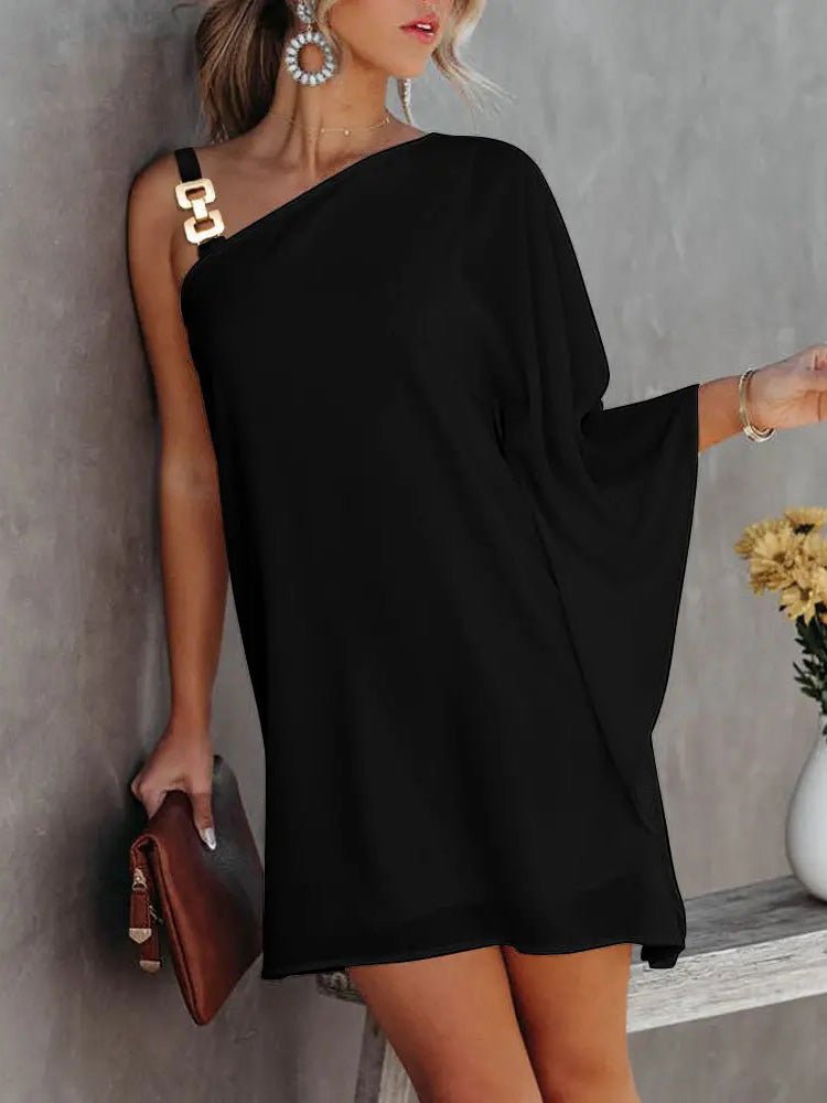 Damenkleider Solid Metallträger Off-Shoulder Puppenärmel Kleid
