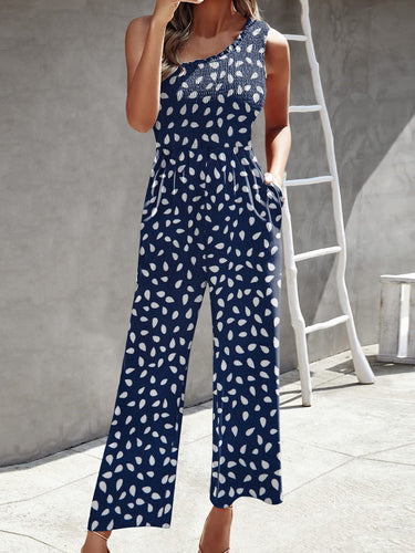 Damen Jumpsuits Gedruckt Ein Schulter Breite Bein Jumpsuit