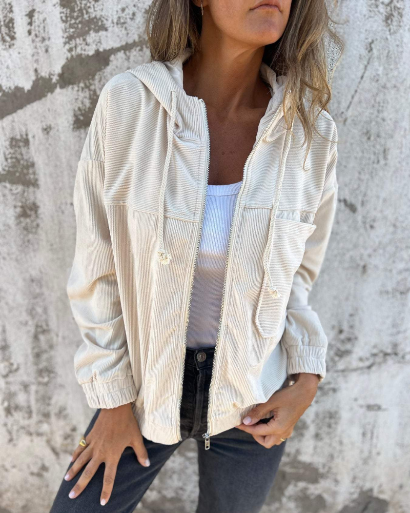 Damen Retro Cordjacke mit Kapuze