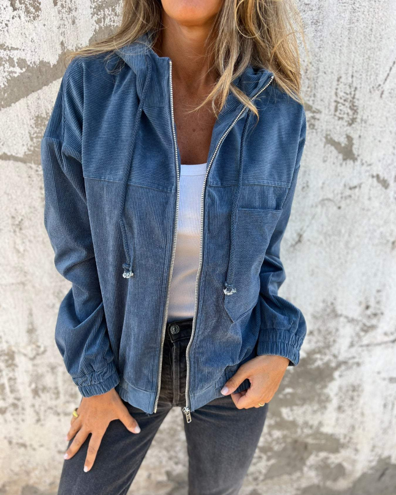 Damen Retro Cordjacke mit Kapuze