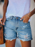 Frauen Shorts Gewaschen Rissig Gerade Denim Shorts