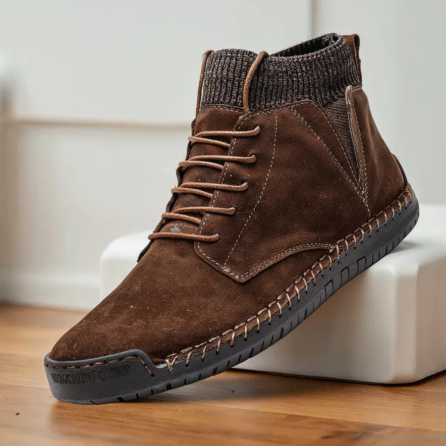 Retro-Wildlederschuhe mit Ripp- und Stichmuster
