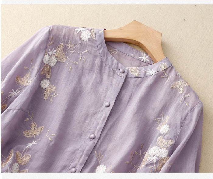 Bestickte Baumwoll Leinen Bluse