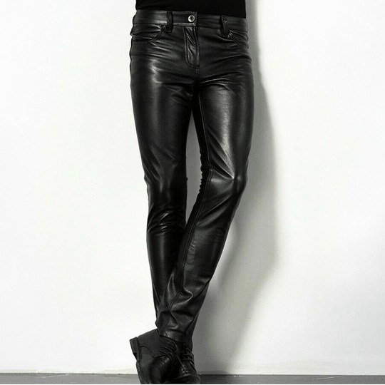 Schwarze Kunstlederhose für Herren Trendiges Design