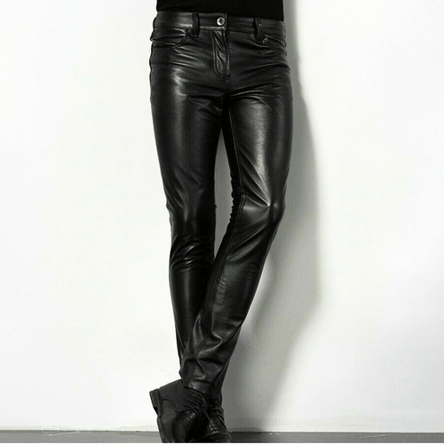 Schwarze Kunstlederhose für Herren Trendiges Design