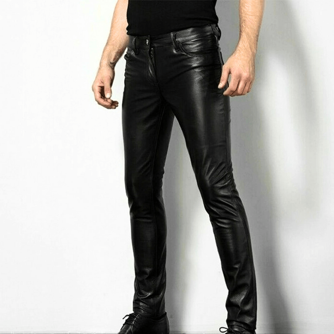Schwarze Kunstlederhose für Herren Trendiges Design