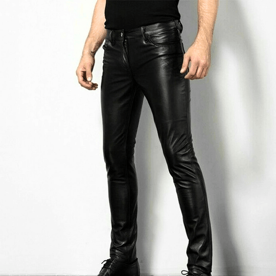 Schwarze Kunstlederhose für Herren Trendiges Design