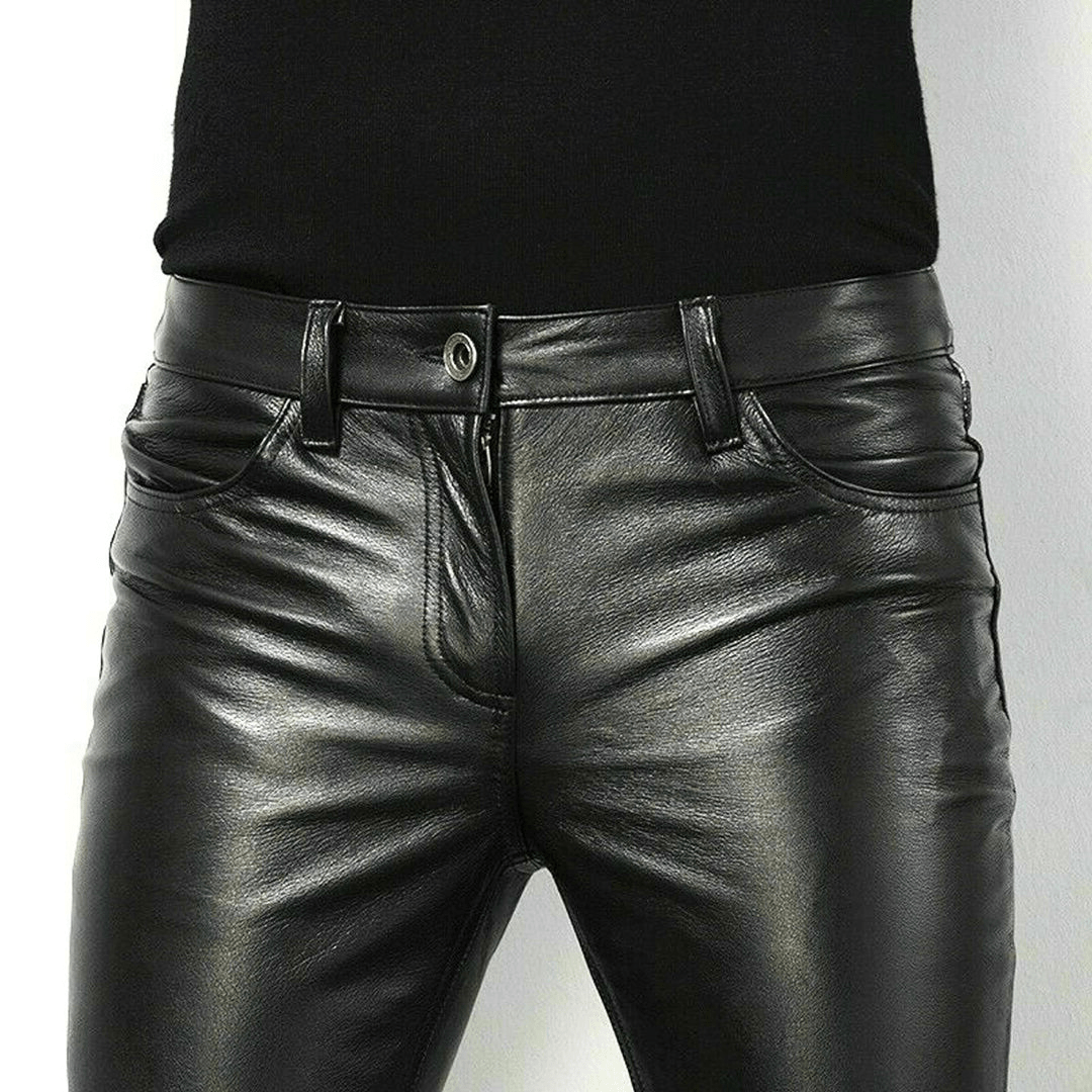 Schwarze Kunstlederhose für Herren Trendiges Design
