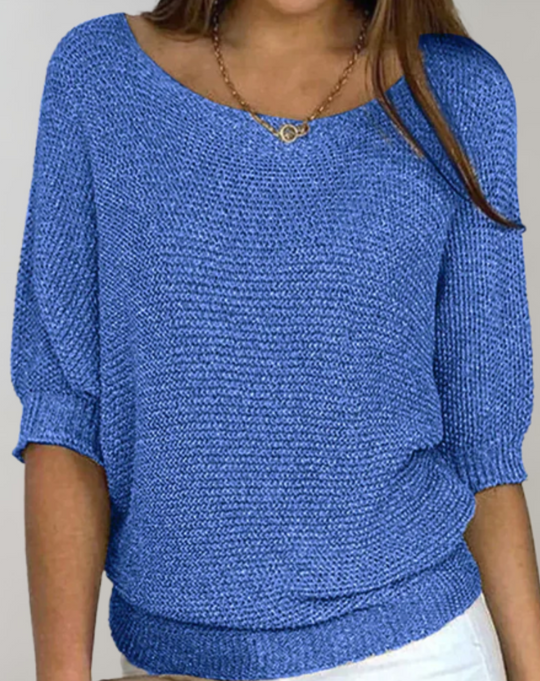 Schöner Taillierter Pullover Mit Rundhalsausschnitt Und Einfachen Mittellangen Ärmeln