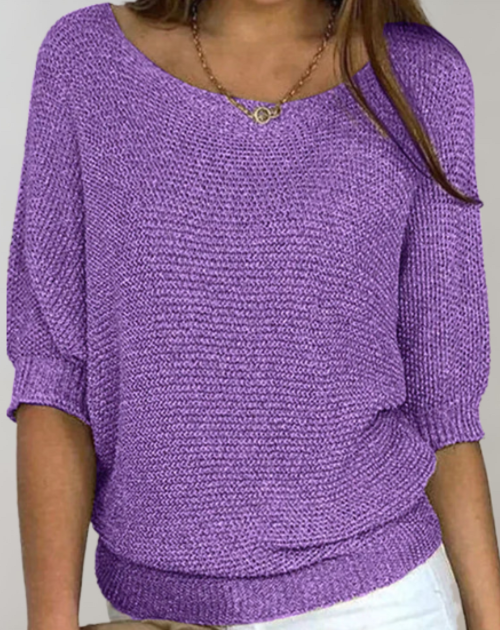 Schöner Taillierter Pullover Mit Rundhalsausschnitt Und Einfachen Mittellangen Ärmeln