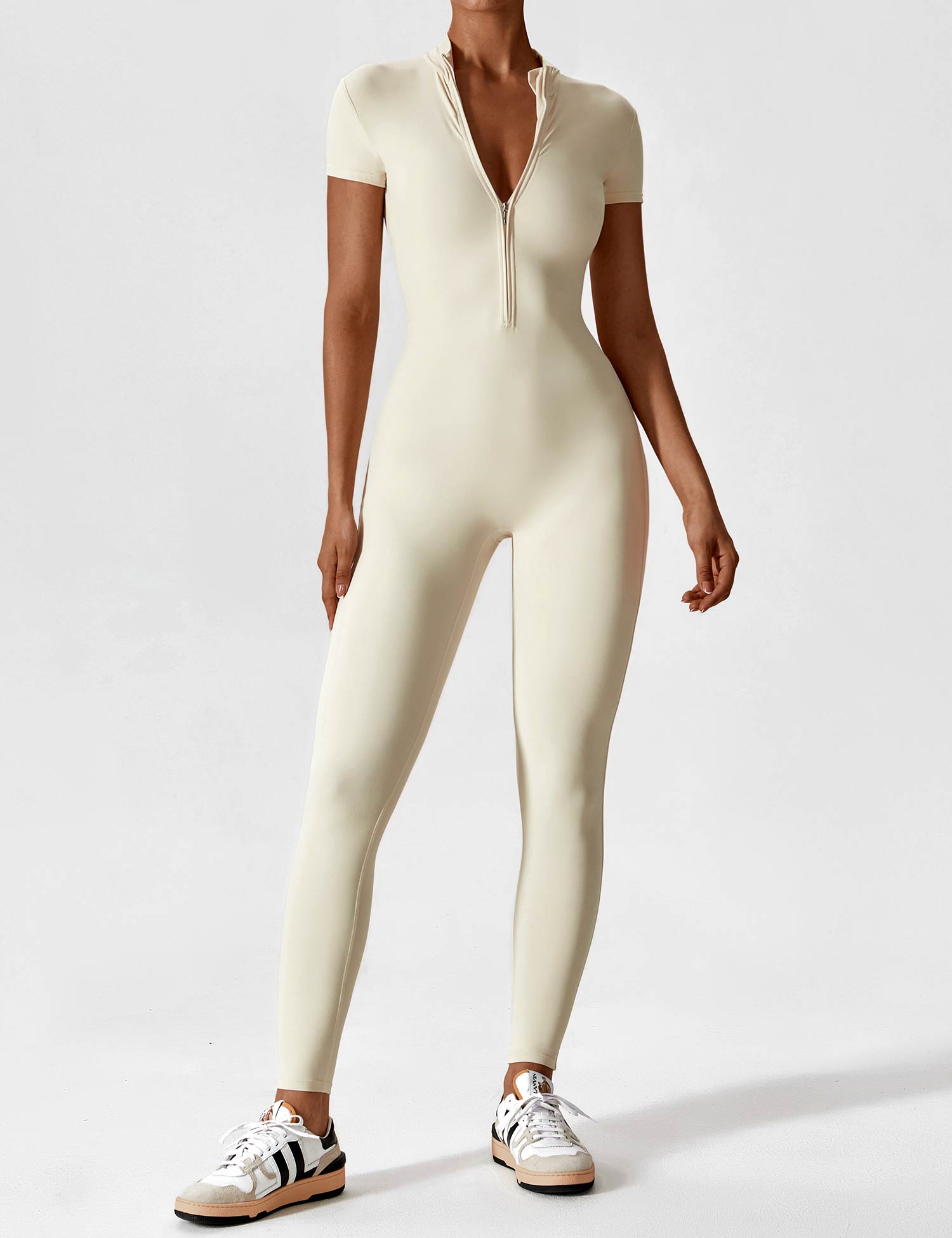 Lange Ärmel/Kurze Ärmel Reißverschluss Jumpsuit für Frauen