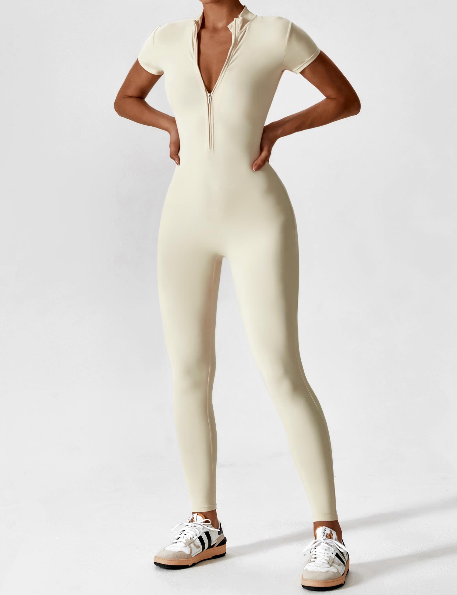 Lange Ärmel/Kurze Ärmel Reißverschluss Jumpsuit für Frauen