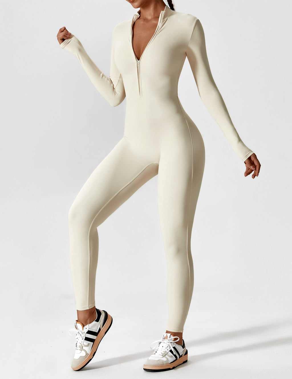 Lange Ärmel/Kurze Ärmel Reißverschluss Jumpsuit für Frauen