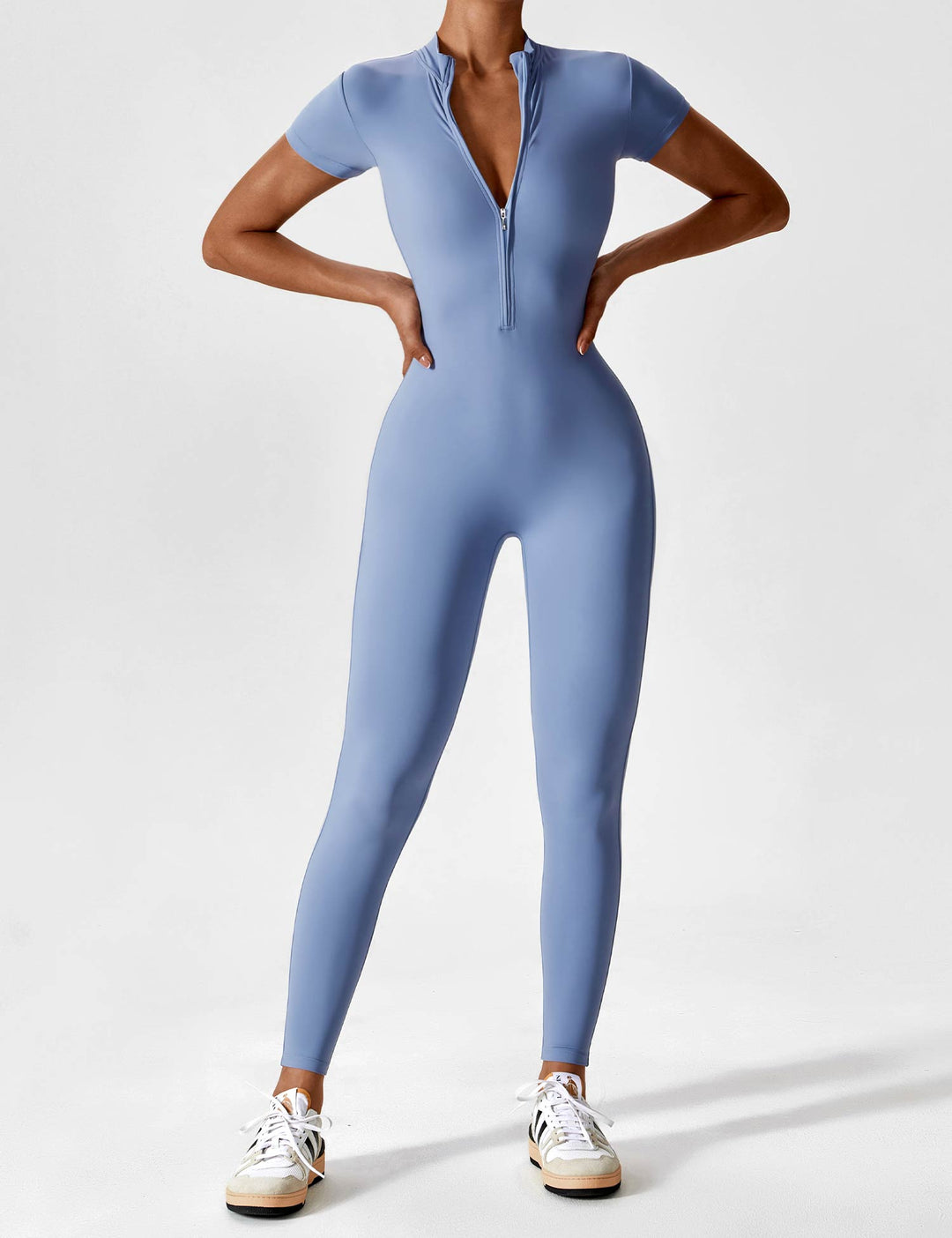 Lange Ärmel/Kurze Ärmel Reißverschluss Jumpsuit für Frauen