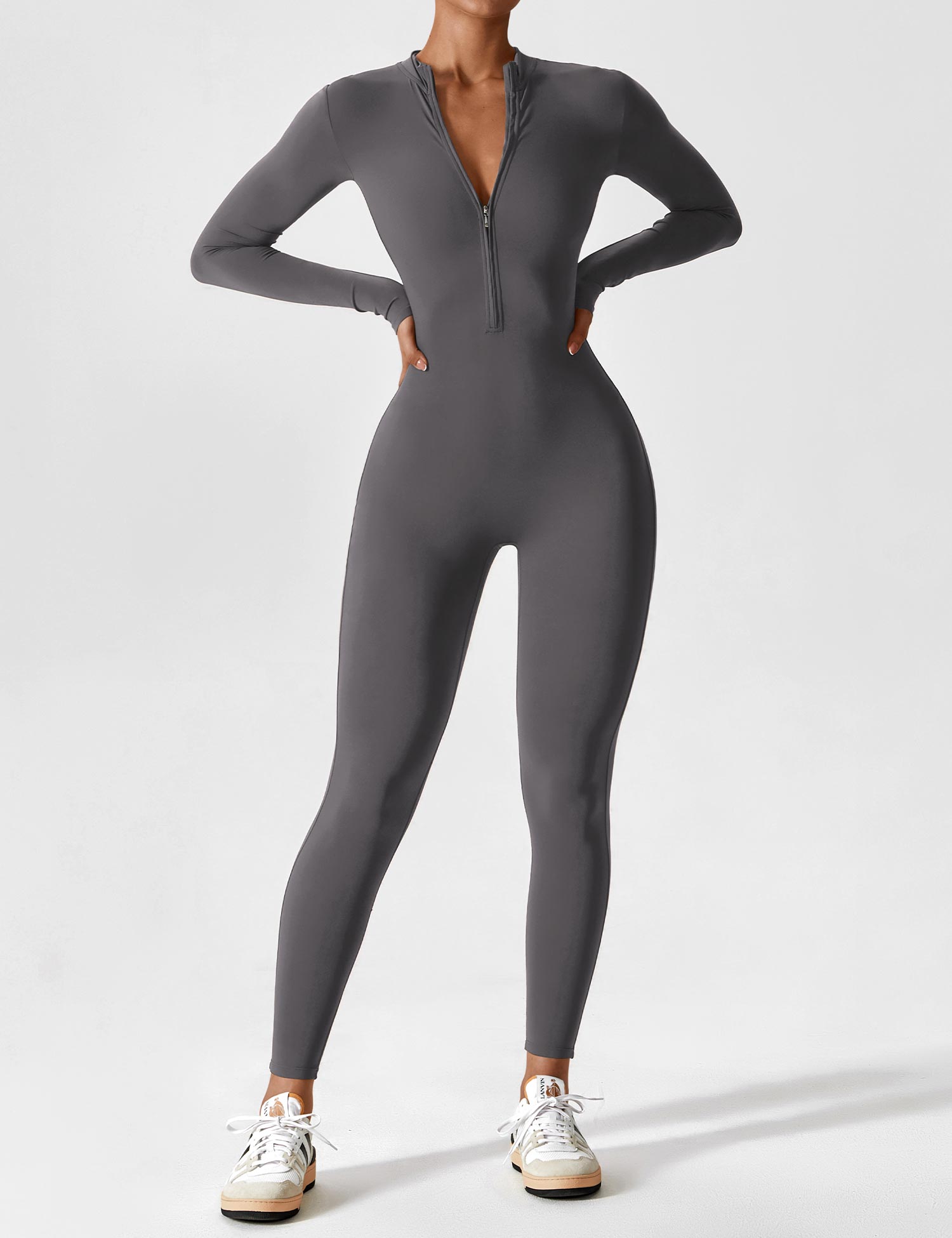 Lange Ärmel/Kurze Ärmel Reißverschluss Jumpsuit für Frauen