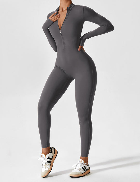 Lange Ärmel/Kurze Ärmel Reißverschluss Jumpsuit für Frauen
