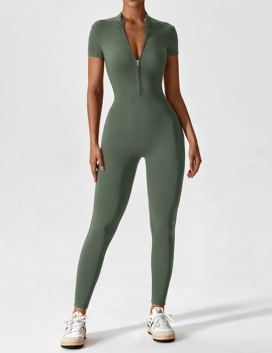 Lange Ärmel/Kurze Ärmel Reißverschluss Jumpsuit für Frauen