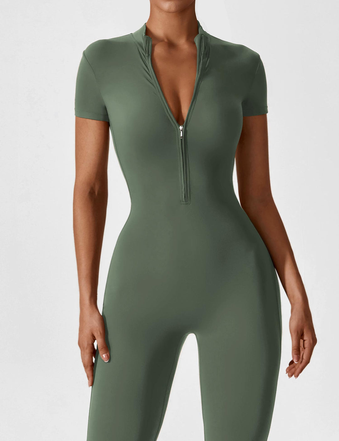Lange Ärmel/Kurze Ärmel Reißverschluss Jumpsuit für Frauen