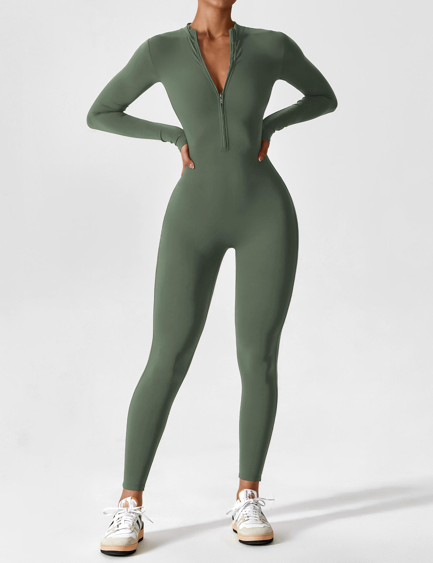 Lange Ärmel/Kurze Ärmel Reißverschluss Jumpsuit für Frauen