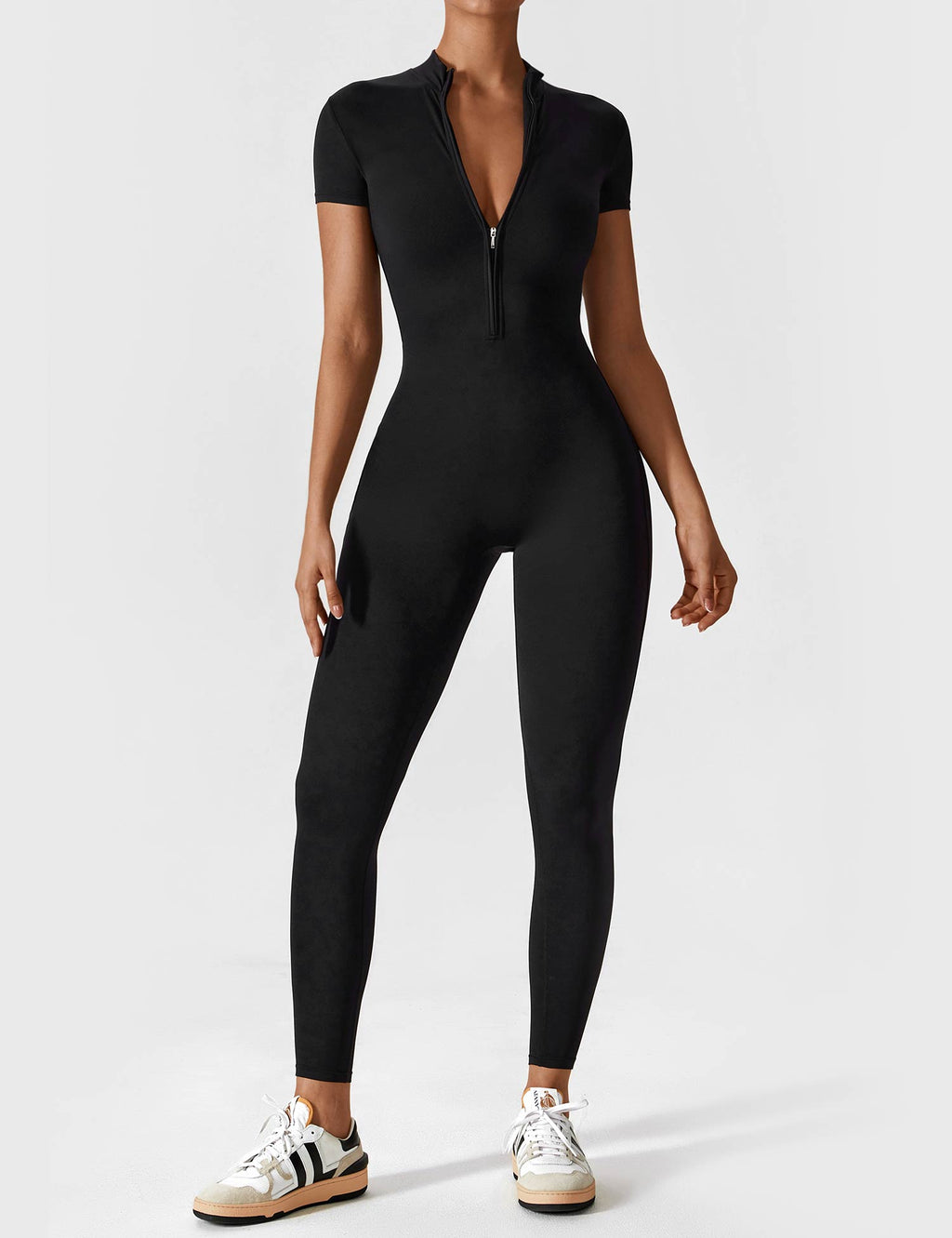 Lange Ärmel/Kurze Ärmel Reißverschluss Jumpsuit für Frauen