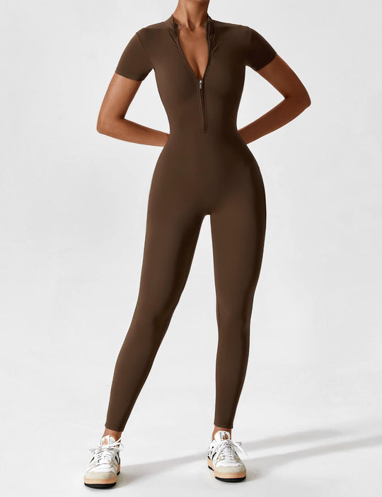 Lange Ärmel/Kurze Ärmel Reißverschluss Jumpsuit für Frauen