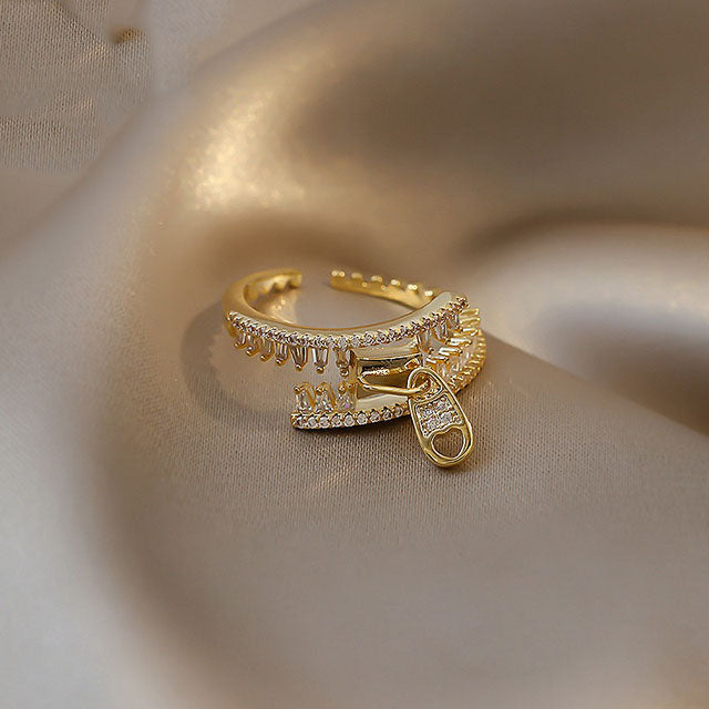 Reißverschluss Form Zirkon Gold Farbe Öffnungsringe | Shop Nory