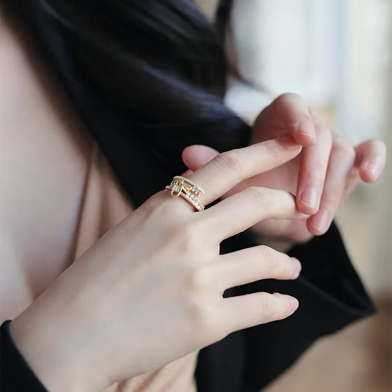 Reißverschluss Form Zirkon Gold Farbe Öffnungsringe | Shop Nory