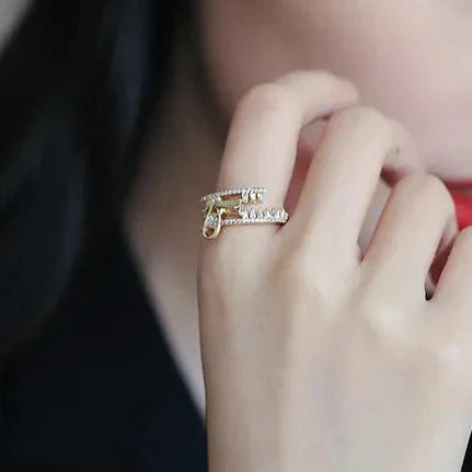 Reißverschluss Form Zirkon Gold Farbe Öffnungsringe | Shop Nory